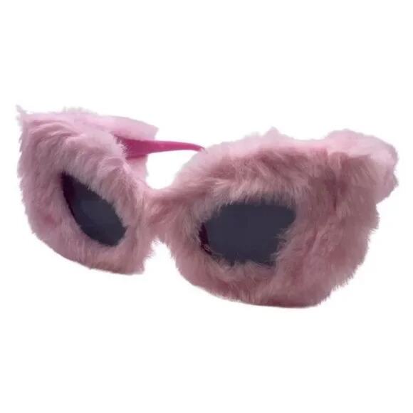 6173 | Pink Fuzzy Cateye Novelty Sunglasses - Picture 3 of 5